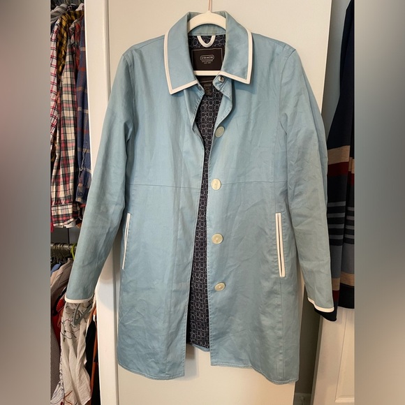 COACH LEATHERWARE 1941 Trench Vintage Long Line Dusty Blue Coat Size 12 - Picture 3 of 9